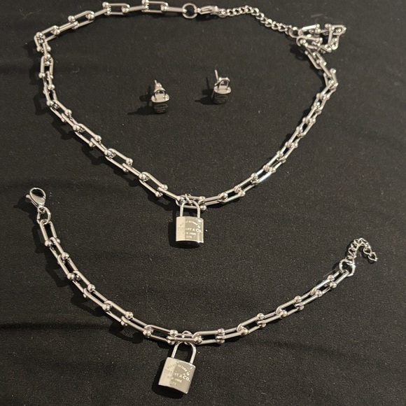 Silver Lock Necklace and Earring Set